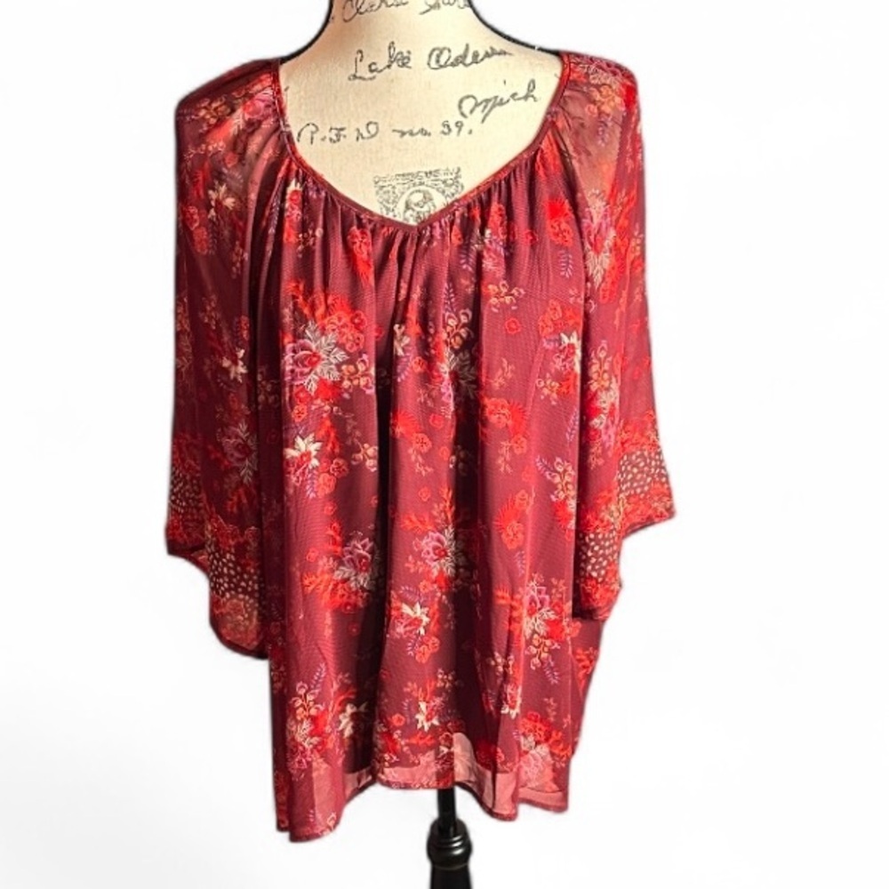 Philosophy Red Floral Blouse